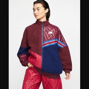 Nike Sportswear Sports Pack Full-Zip Sherpa Track Jacket – Burgundy – Size L